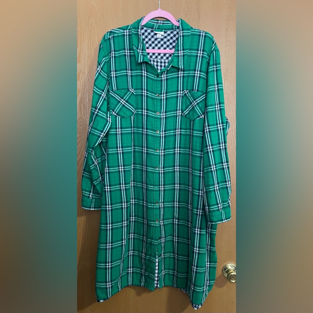 Green Plaid Button-Up Shirt plus size 4X